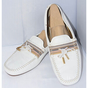 Taryn Rose Italian White Leather Tassel Moccasin Loafer Shoes Size 40/9.5